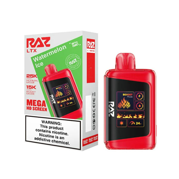 RAZ LTX 25K E-Cig Disposable 25000 Puffs 16mL 50mg watermelon ice with packaging