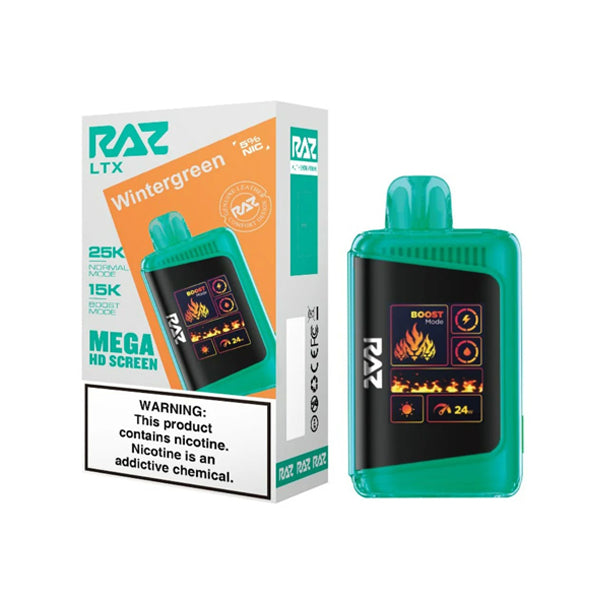 RAZ LTX 25K E-Cig Disposable 25000 Puffs 16mL 50mg wintergreen with packaging