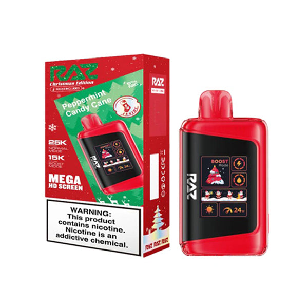 RAZ LTX 25K E-Cig Disposable 25000 Puffs 16mL 50mg christmas edition peppermint candy cane with packaging