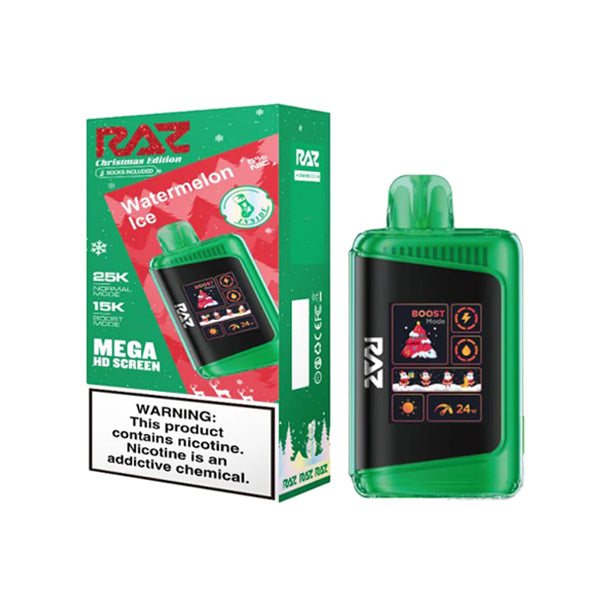 RAZ LTX 25K E-Cig Disposable 25000 Puffs 16mL 50mg christmas edition watermelon ice with packaging