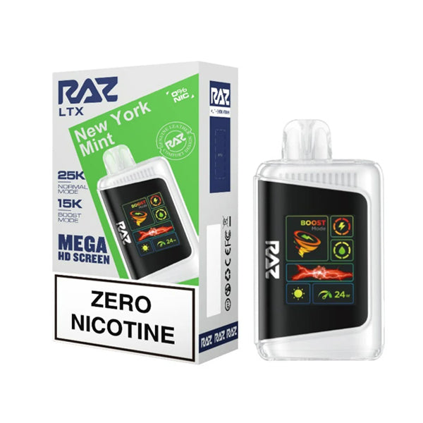 RAZ LTX 25K E-Cig Disposable 25000 Puffs 16mL 0mg new york mint with packaging