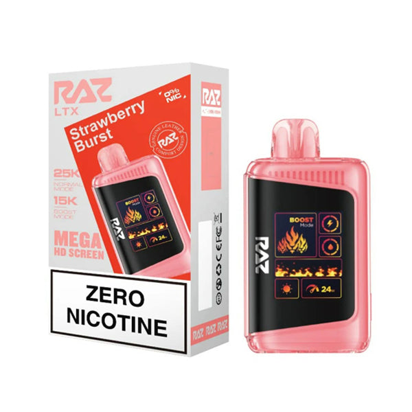 RAZ LTX 25K E-Cig Disposable 25000 Puffs 16mL 0mg strawberry burst with packaging