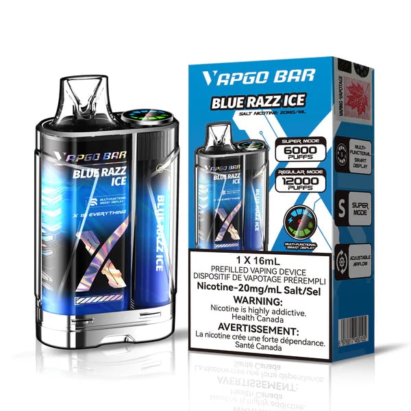 VAPGO Bar X 12K Disposable blue razz ice with packaging