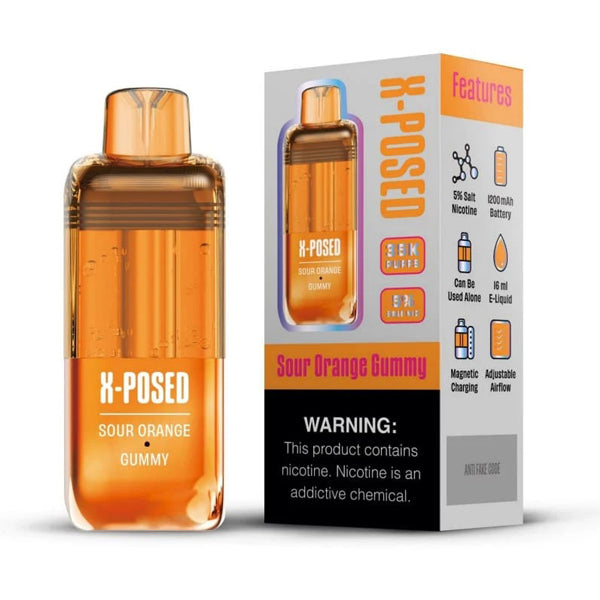 X-Posed Disposable sour orange gummy with packaging