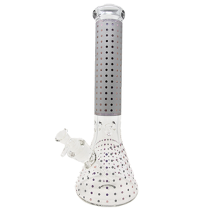 14 Inch Polkadot Beaker With Glass On Glass Downstem Pink Silver Polkadot