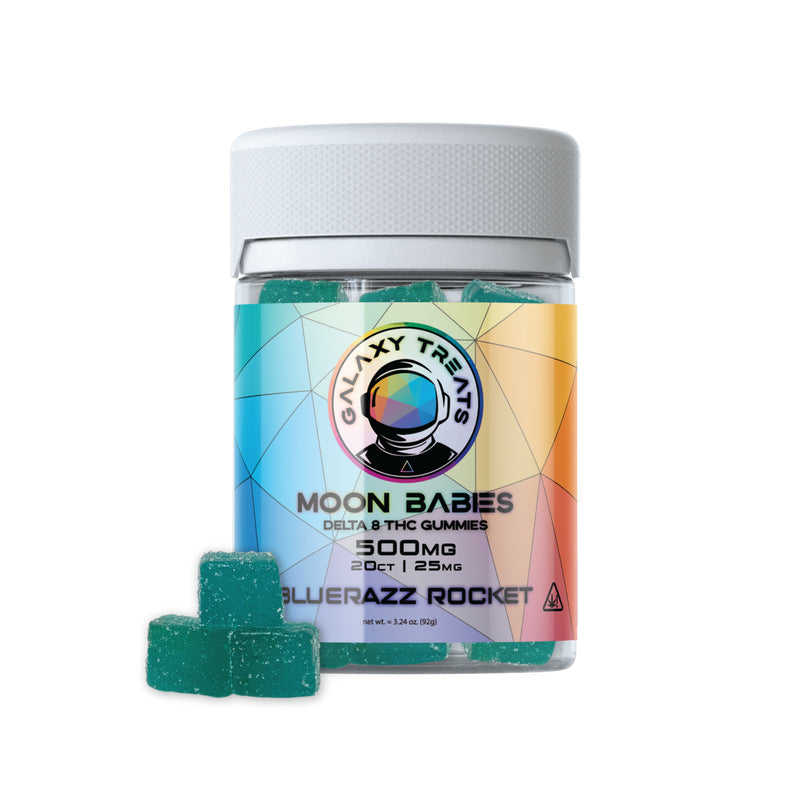 Galaxy Treats Moon Babies Gummies | 20 Per Bottle   Delta 8/THC-O/HHC/Delta 9 Bluerazz Rocket