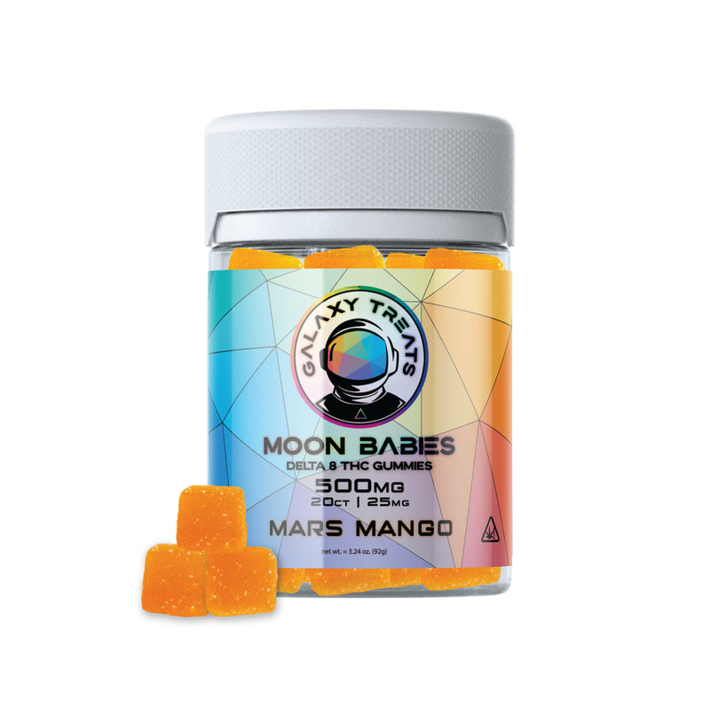 Galaxy Treats Moon Babies Gummies | 20 Per Bottle   Delta 8/THC-O/HHC/Delta 9 Mars Mango