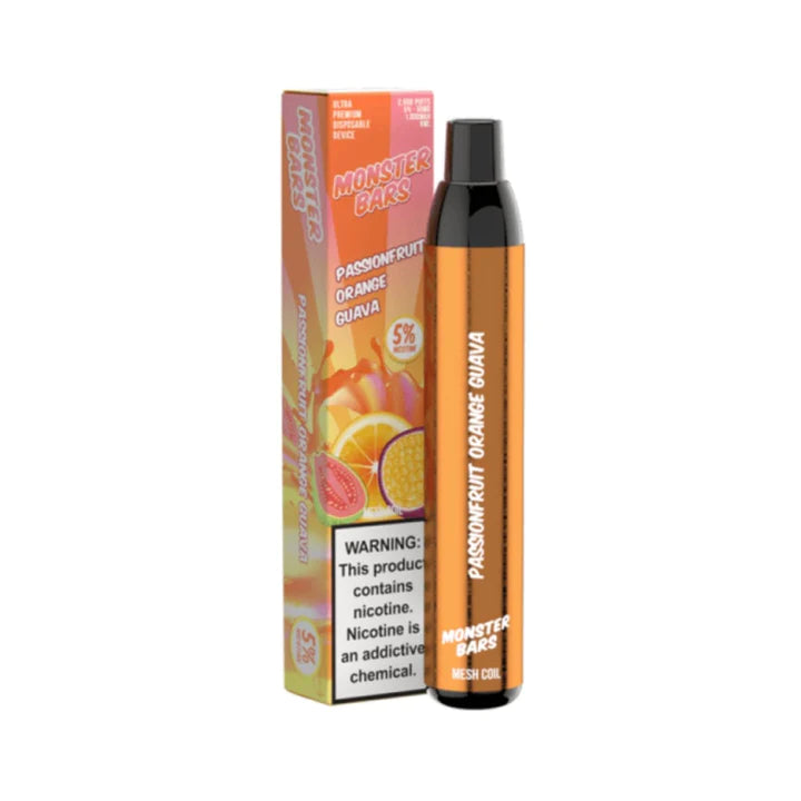 Monster Bars Disposable | 2500 Puffs | 6mL Passionfruit Orange Guava with Packaging