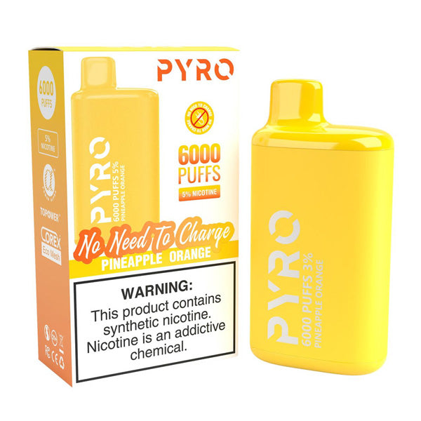 Pyro Disposable | 6000 Puffs | 13ml | 5% Pineapple Orange with Packaging