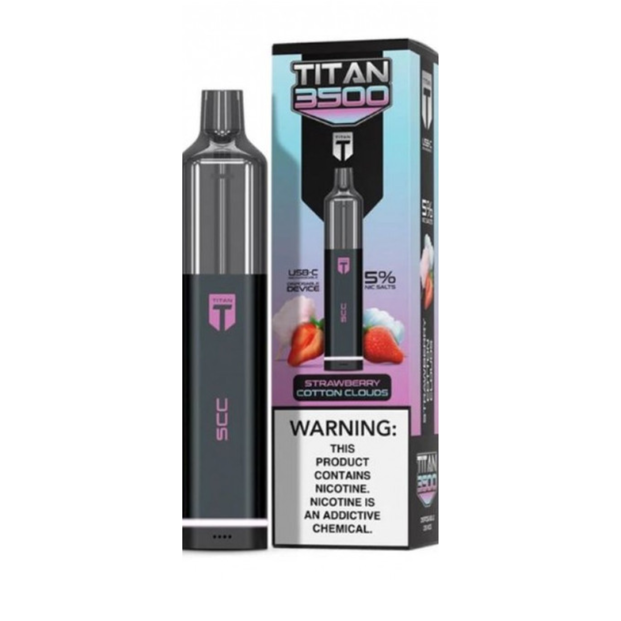 Titan Disposable | 3500 Puffs Strawberry Cotton Clouds	with Packaging