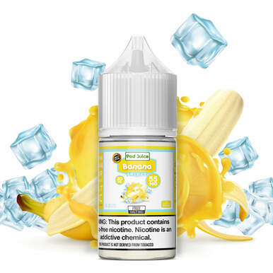 Banana Freeze by Pod Juice Salts Series 30mL Bottle with background