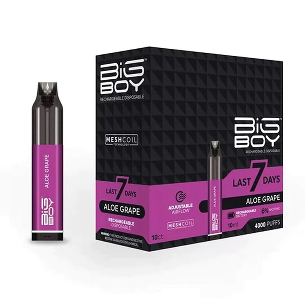 Big Boy Rechargeable Disposable | 4000 Puffs | 10mLAloe Grape with Packaging