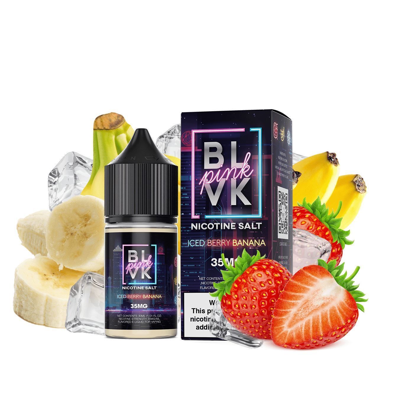 Strawberry Banana Ice by BLVK TFN Pink Salt 30mL with Background