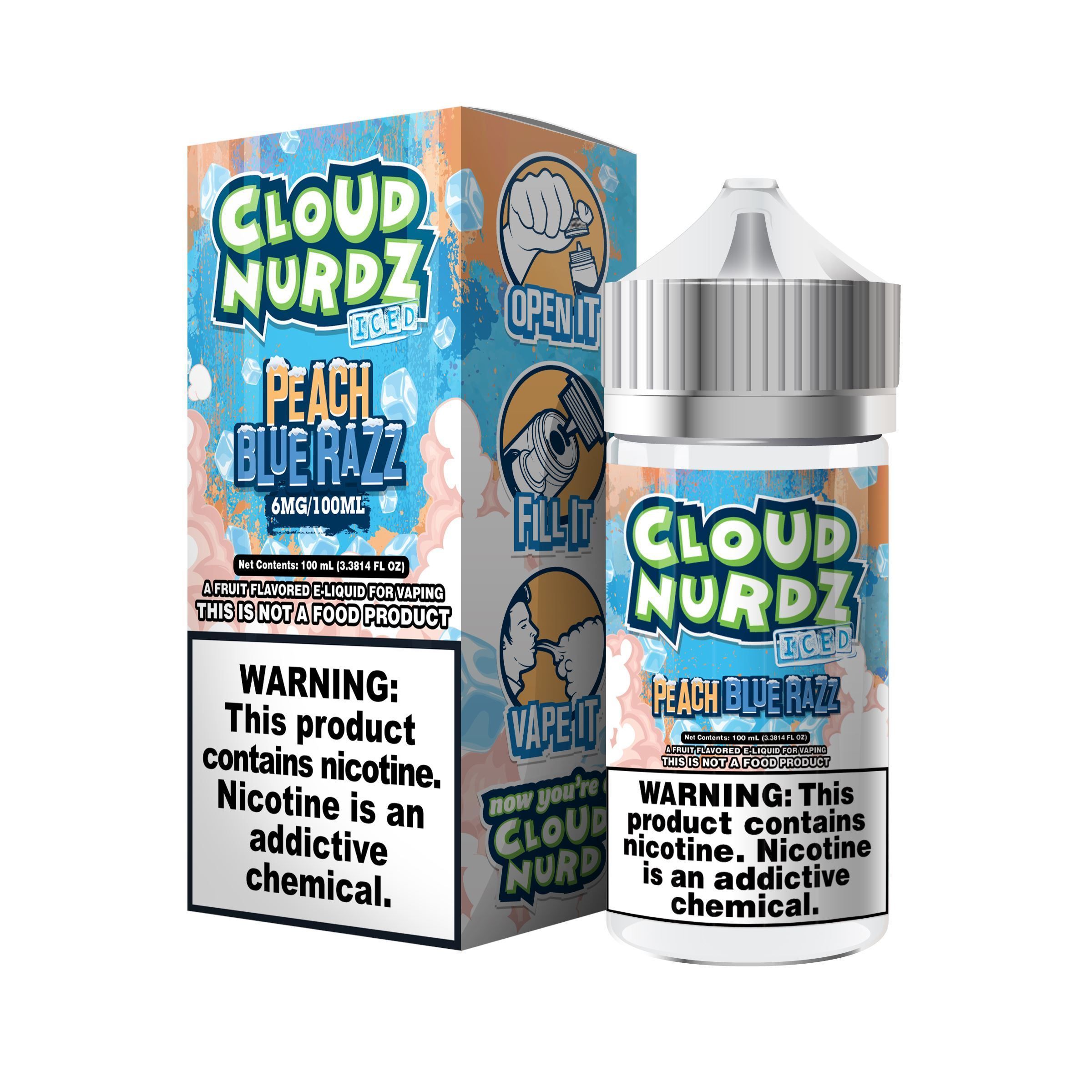 Peach Blue Razz Iced by Cloud Nurdz TFN 100mL with Packaging