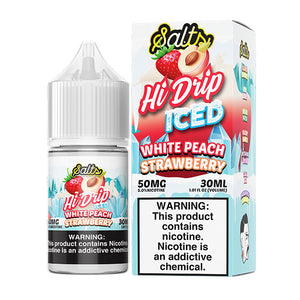 White Peach Strawberry Ice | Hi-Drip Salts | 30ml 50mg bottle with packaging