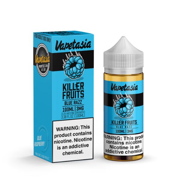 Killer Fruits Blue Razz by Vapetasia TFN Series 100mL 3mg bottle with Packaging