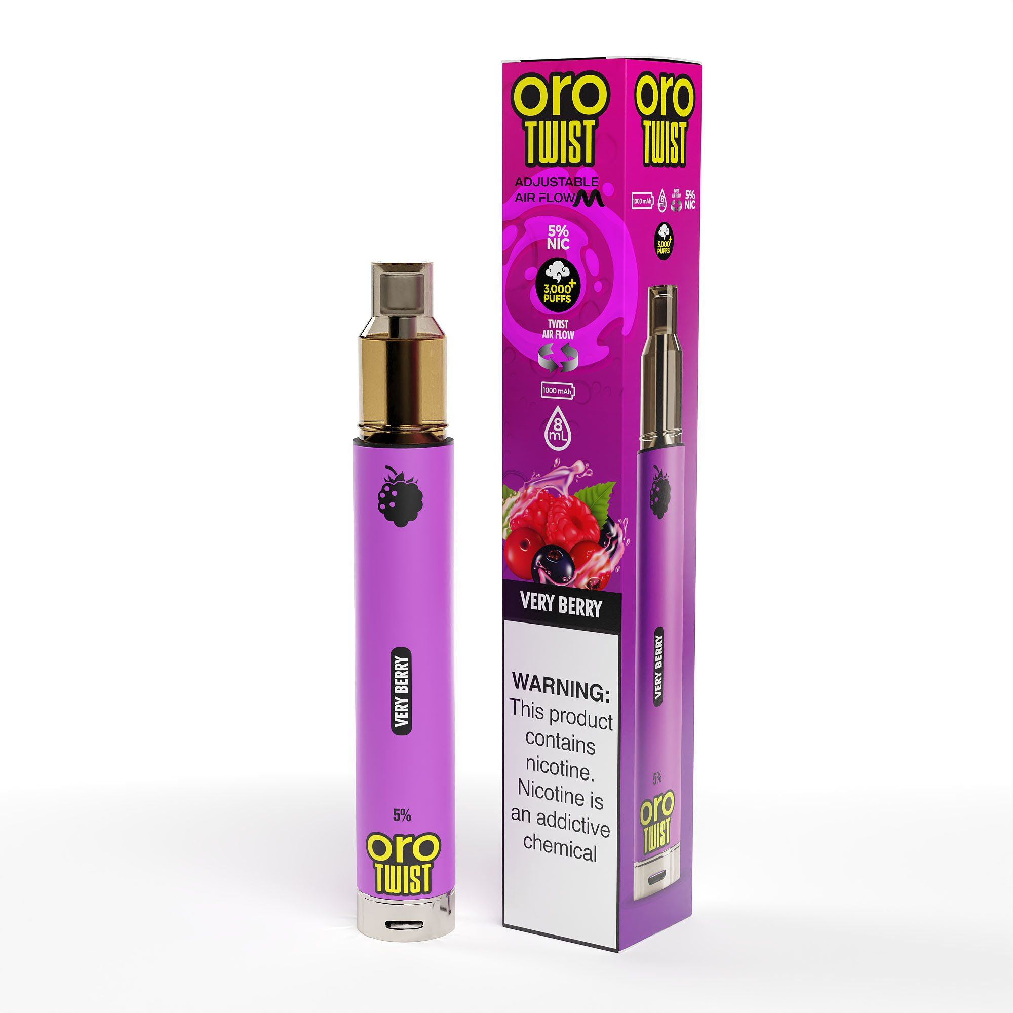 Twist Oro Flow Disposable | 3000 Puffs Very Berry with Packaging