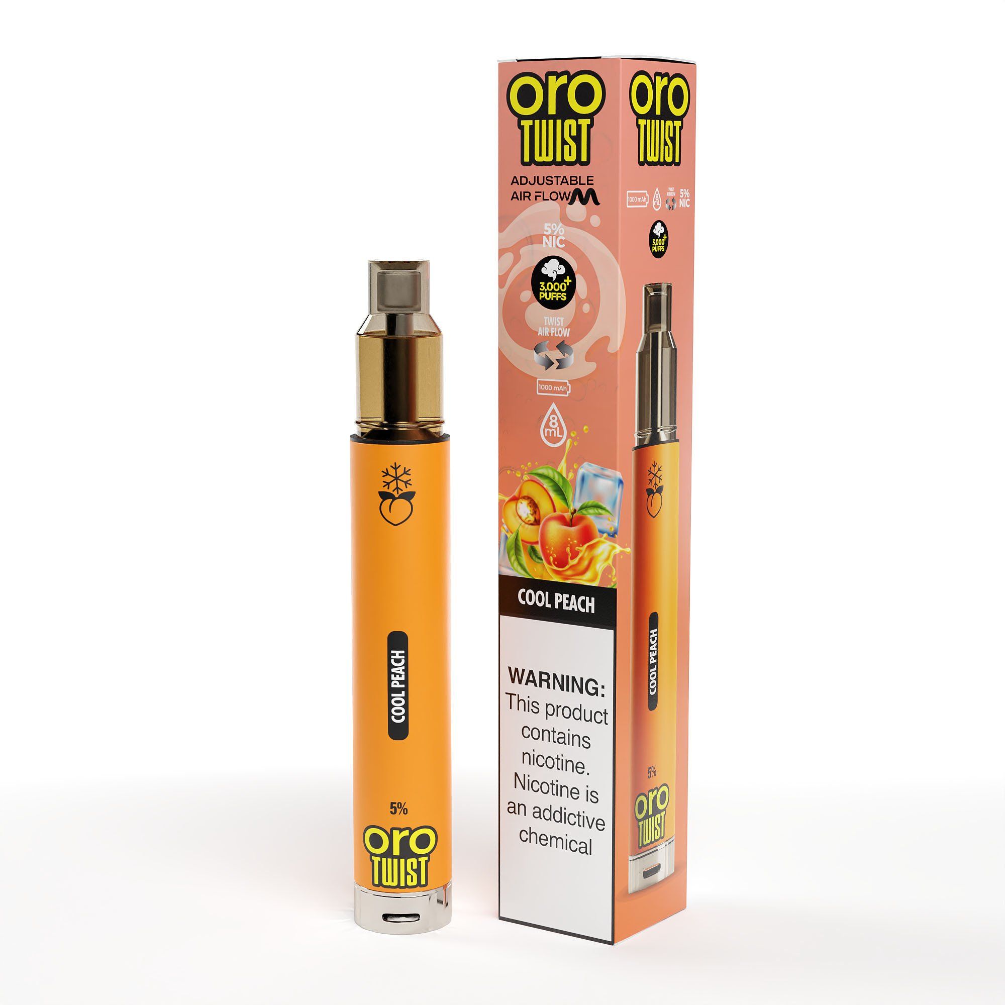 Twist Oro Flow Disposable | 3000 Puffs Cool Peach with Packaging