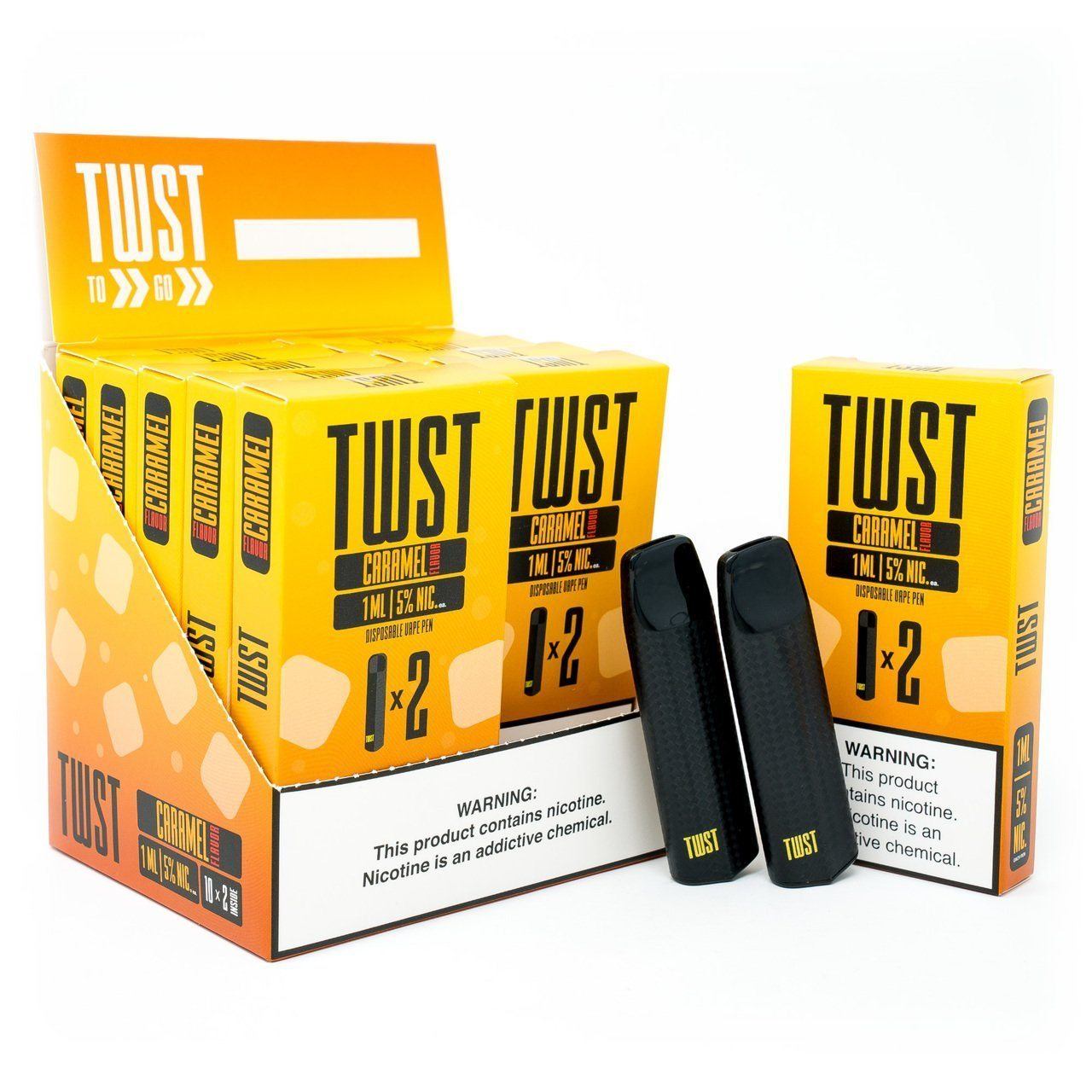 TWST E-liquids Disposable (2 Packs - Box of 10) Caramel with Packaging