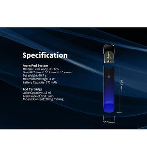 Uwell Yearn Pod Device (PODS NOT INCLUDED) Black Blue with Specs